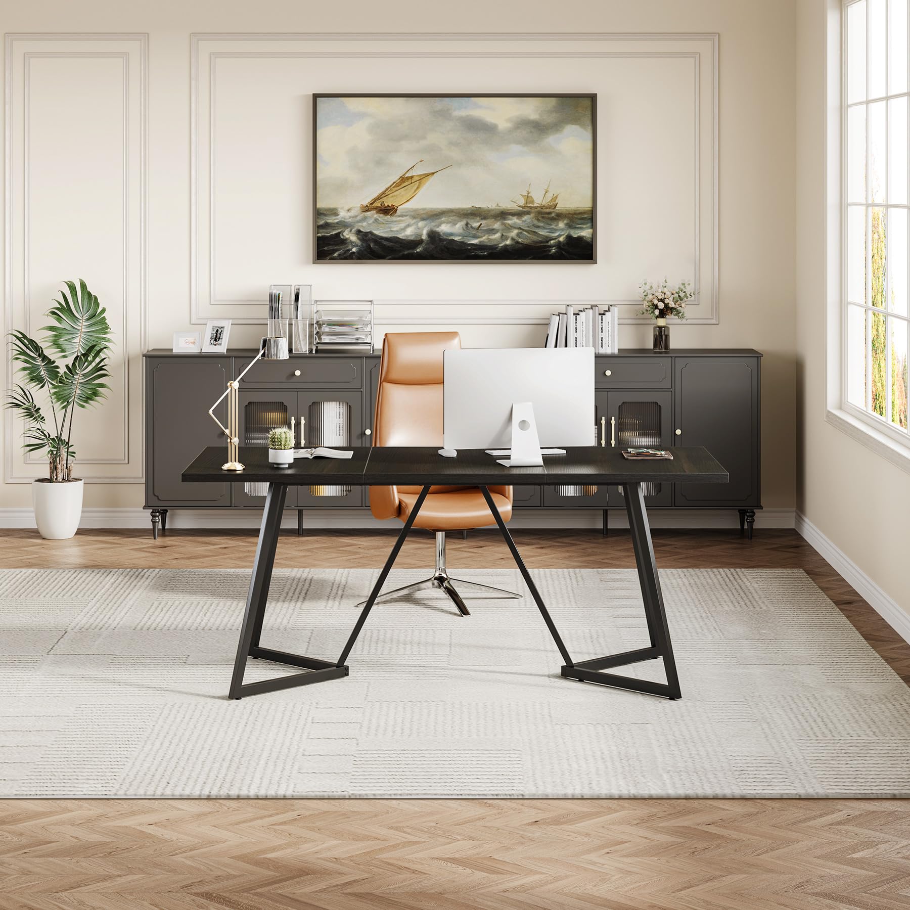 70.86-Inch Black Conference Table for 8