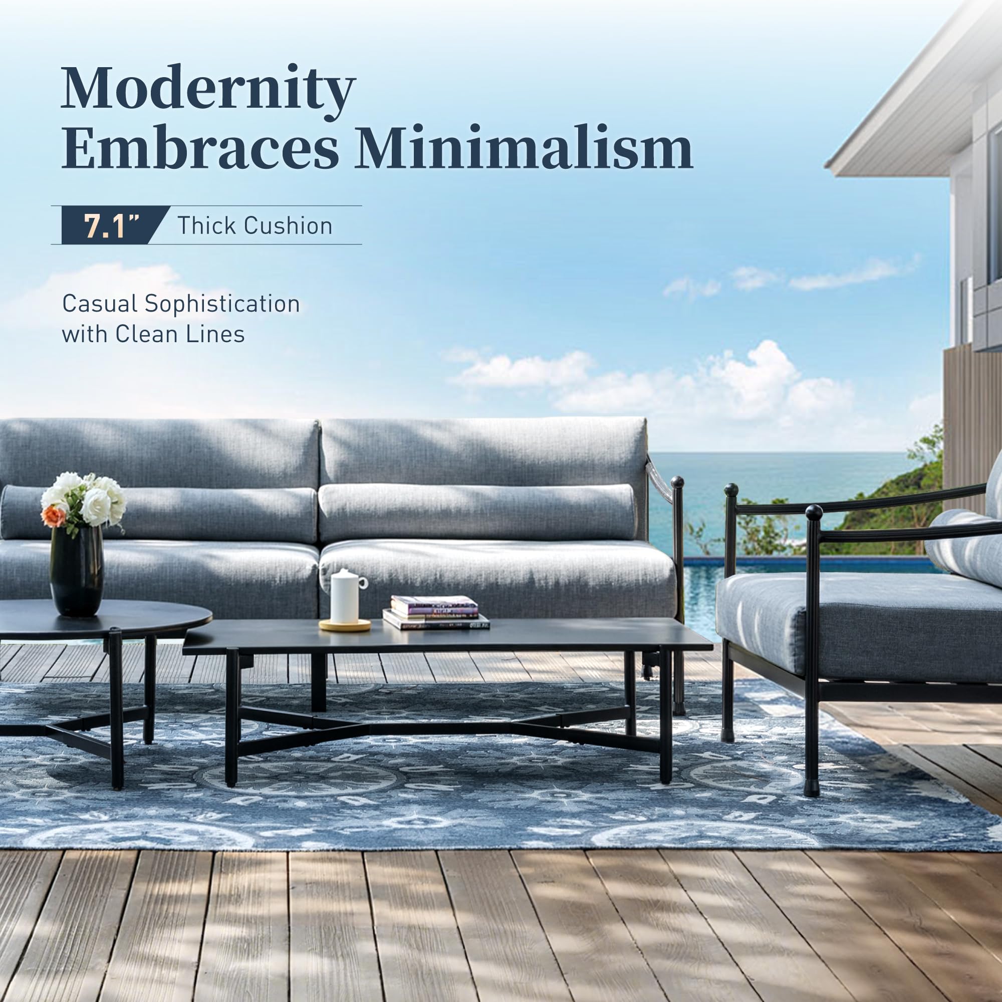 5-Piece Metal Outdoor Patio Furniture Set with Thick Cushions