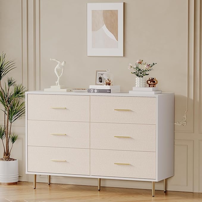 3-Drawer White Dresser with Gold Handles