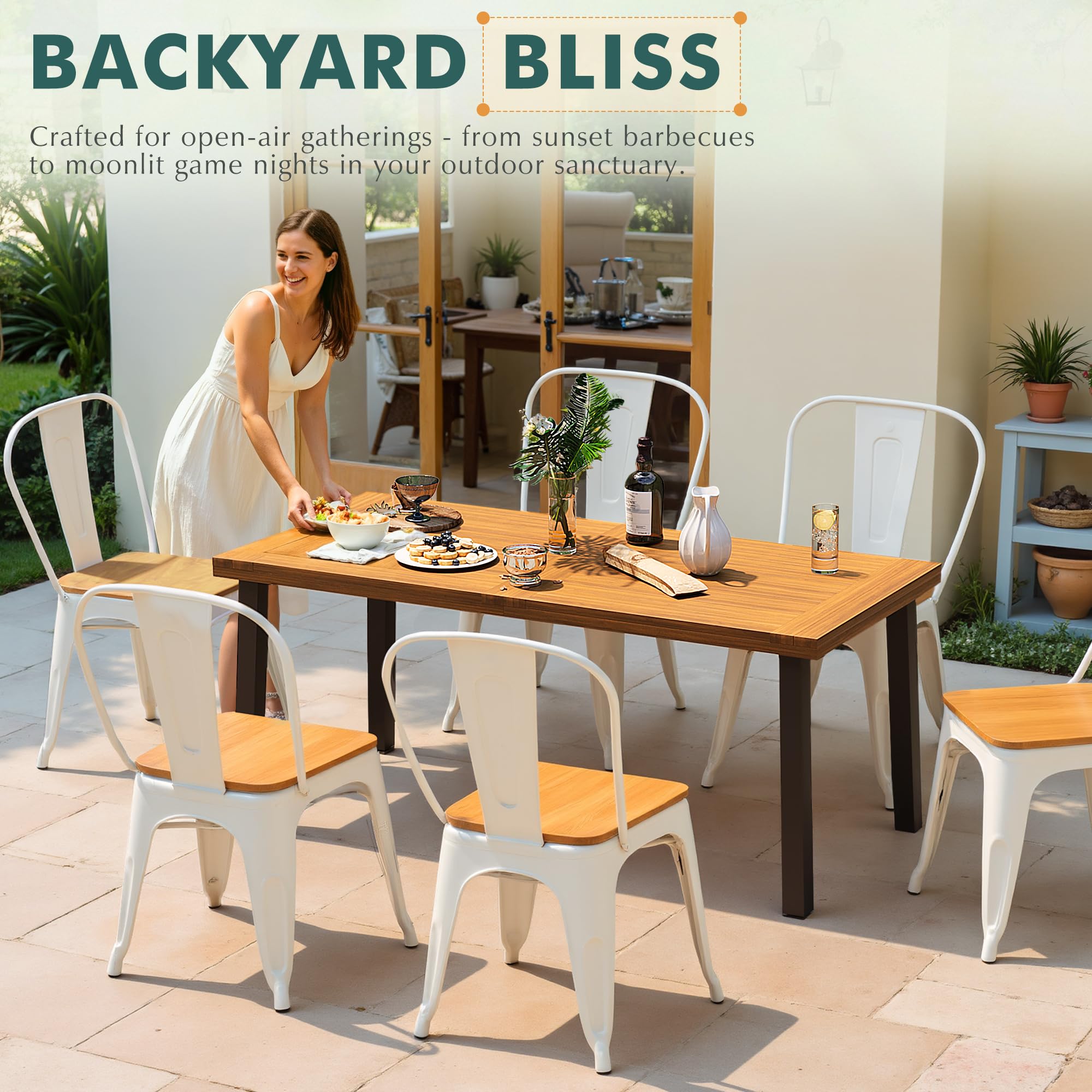 Acacia Wood Dining Table for 6 with Iron Legs