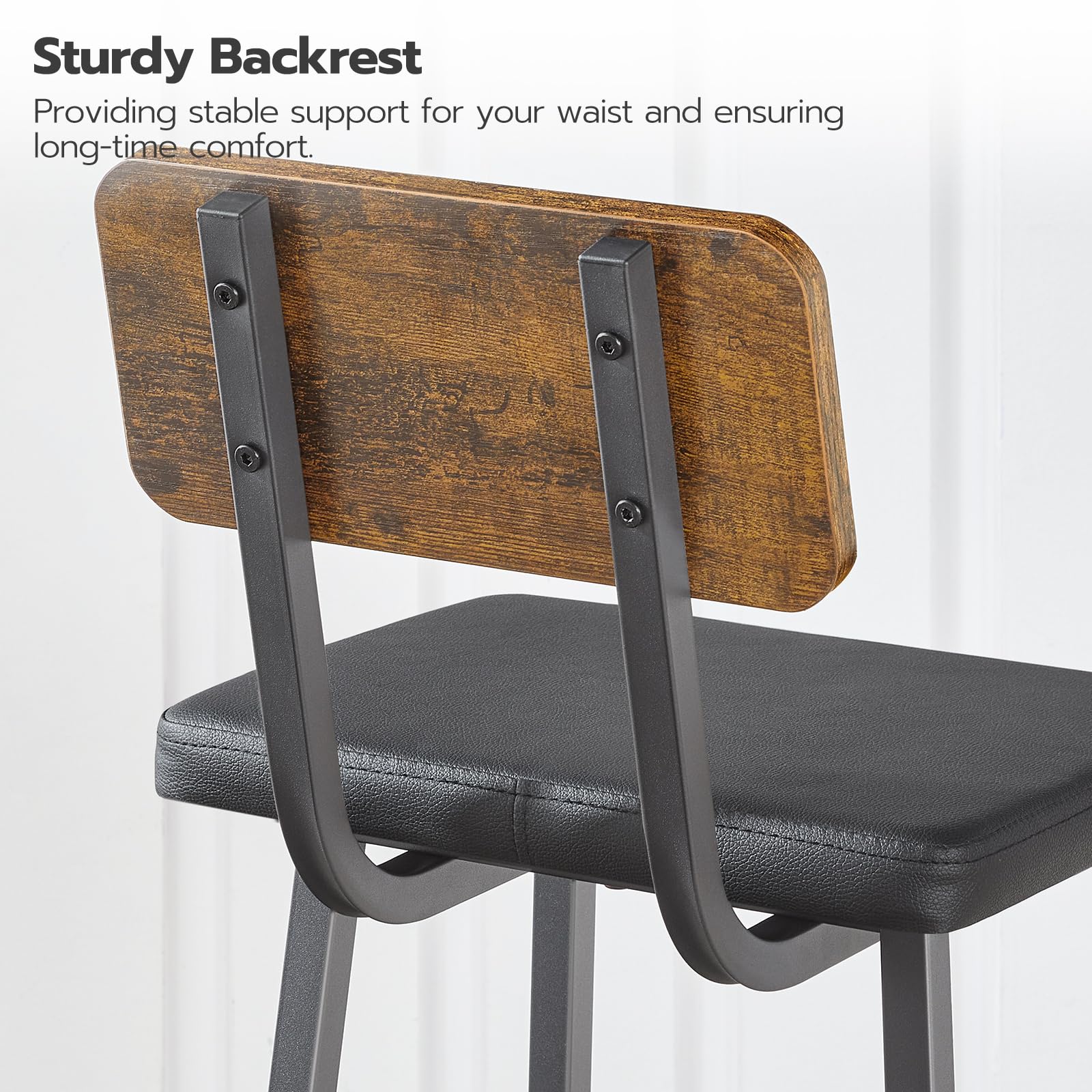 Bar Stools Set of 2 - PU Upholstered with Footrests