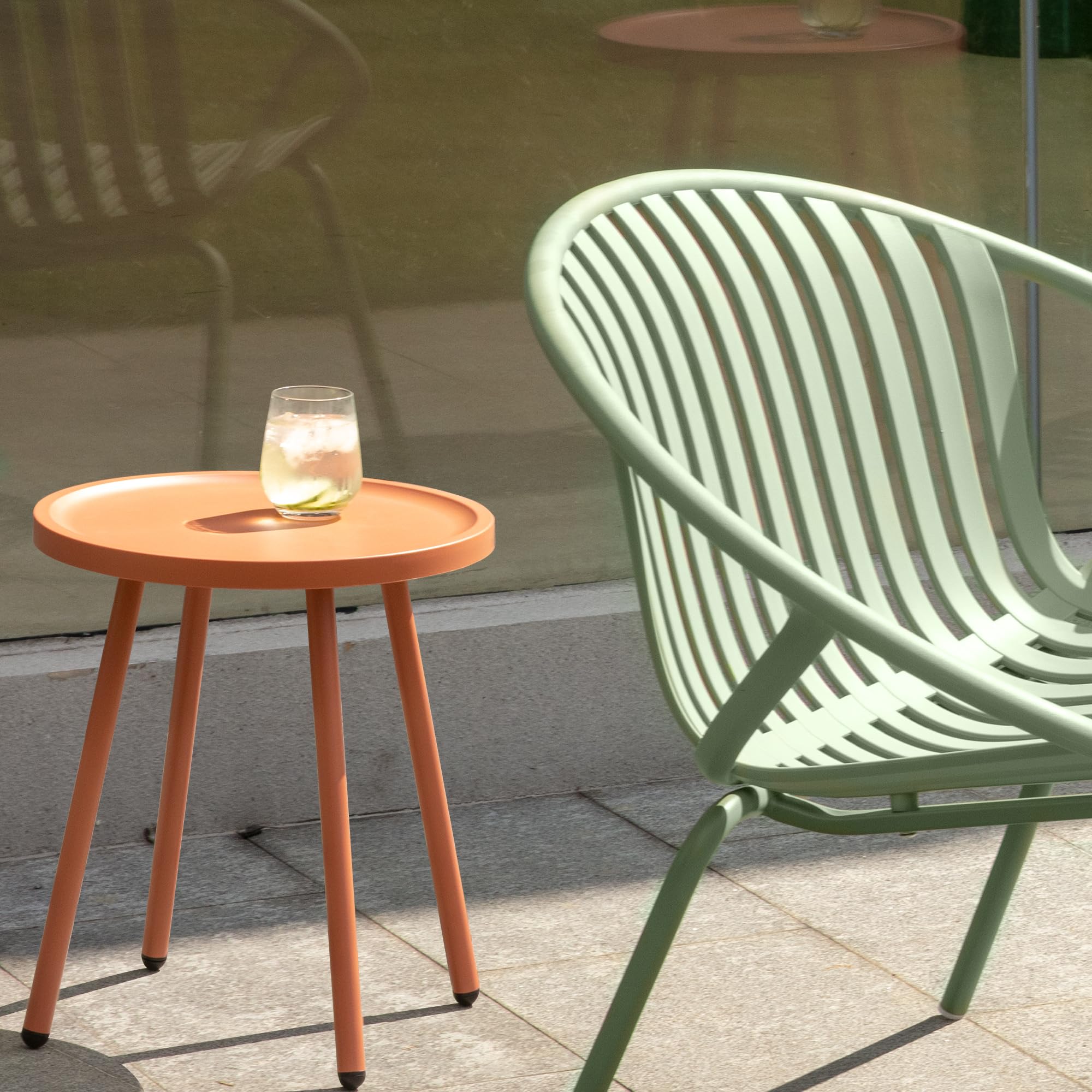 3-Piece Patio Bistro Set with Orange Table and Green Chairs