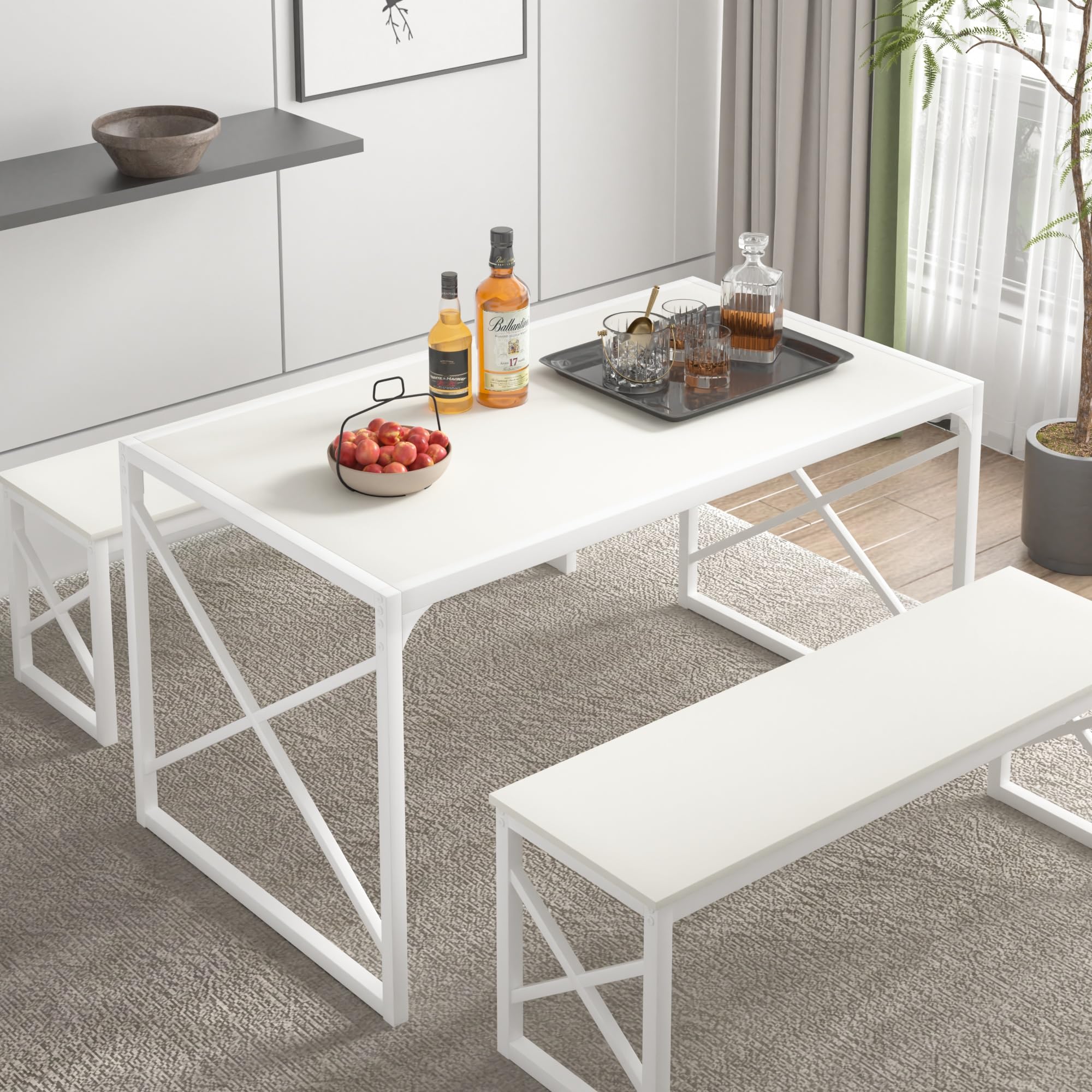 55" Dining Table Set with 2 Benches