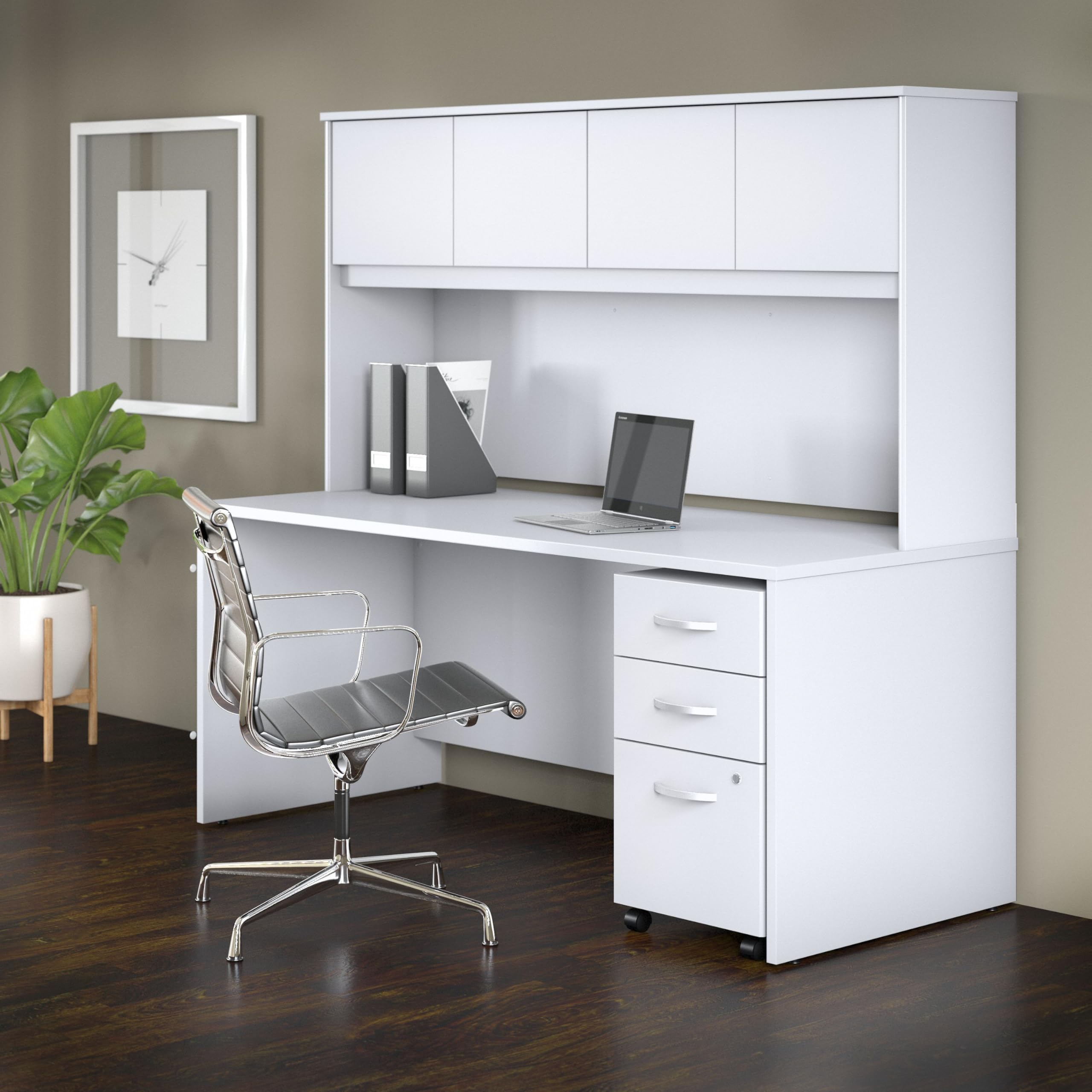 72W x 30D Office Desk with Hutch and Mobile File Cabinet