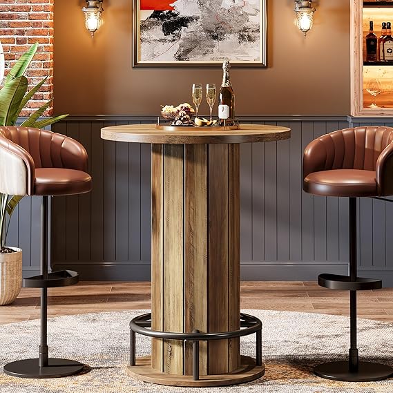 Round Bar Table with Metal Ring Footrest