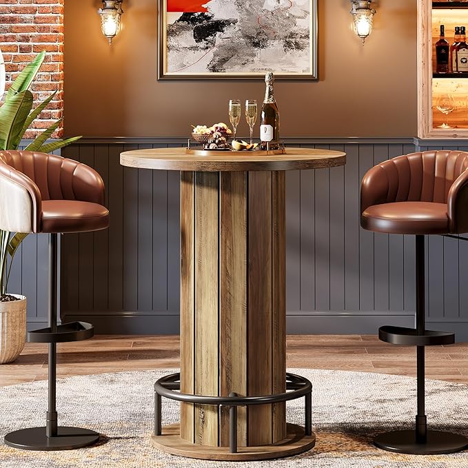 Round Bar Table with Metal Ring Footrest