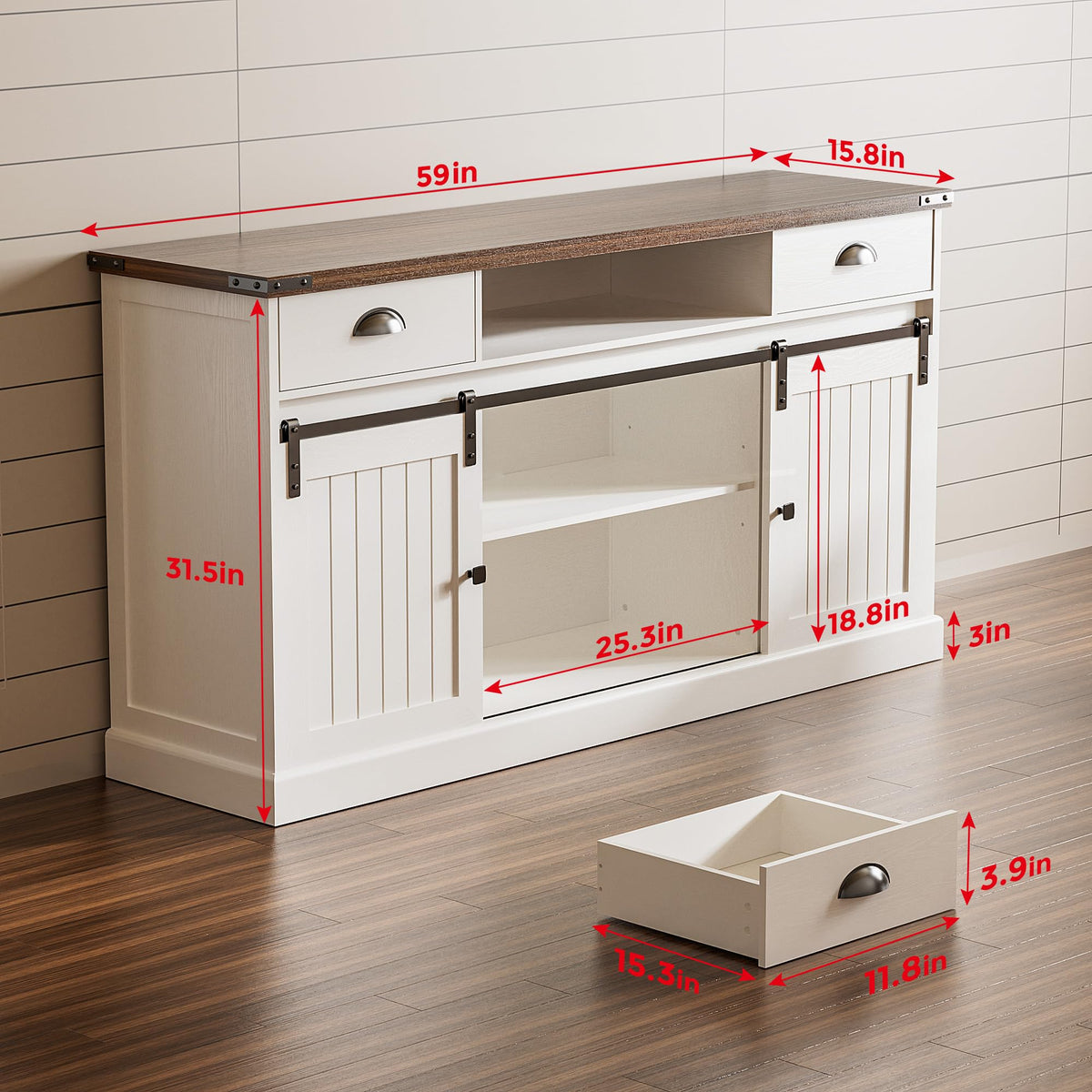 Farmhouse TV Stand for TVs up to 65 Inch with Storage