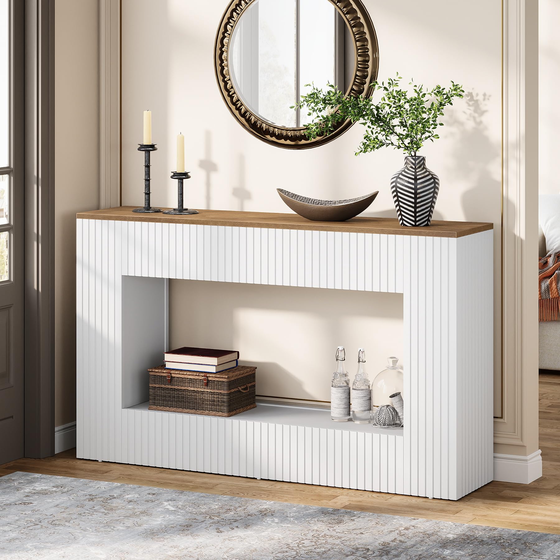 Modern Console Table 55-Inch Wood Entryway Table with Storage