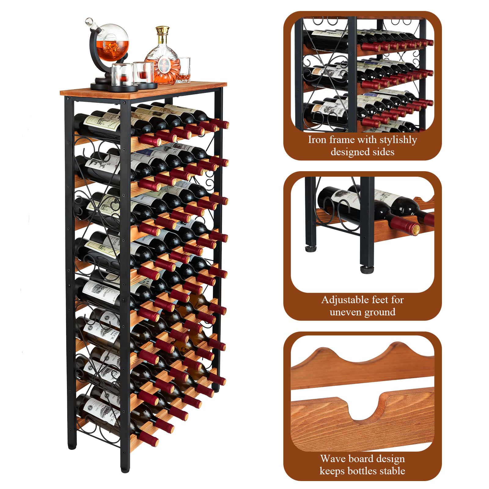 48 Bottle Wine Rack with Wood Top