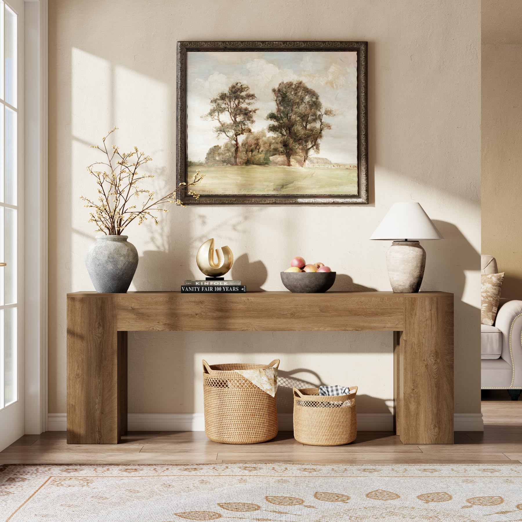 79 Inch Extra Long Console Table Natural Oak