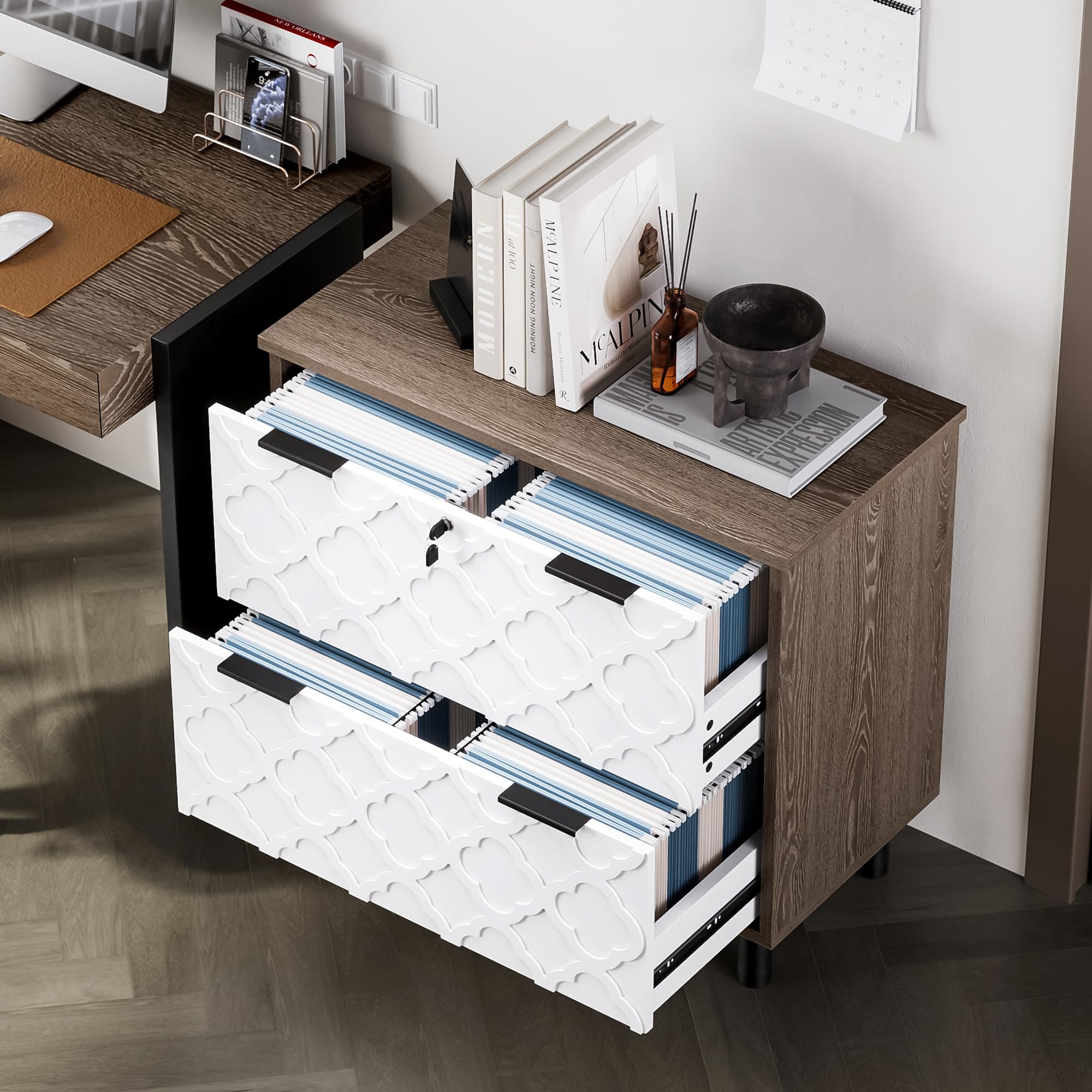 2 Drawer Lateral File Cabinet with Lock - Modern Metal Legs for Home Office