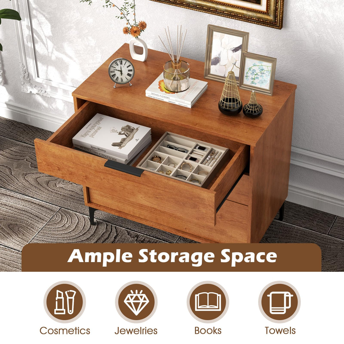 3-Drawer Mid-Century Modern Dresser with Anti-Tip Kit