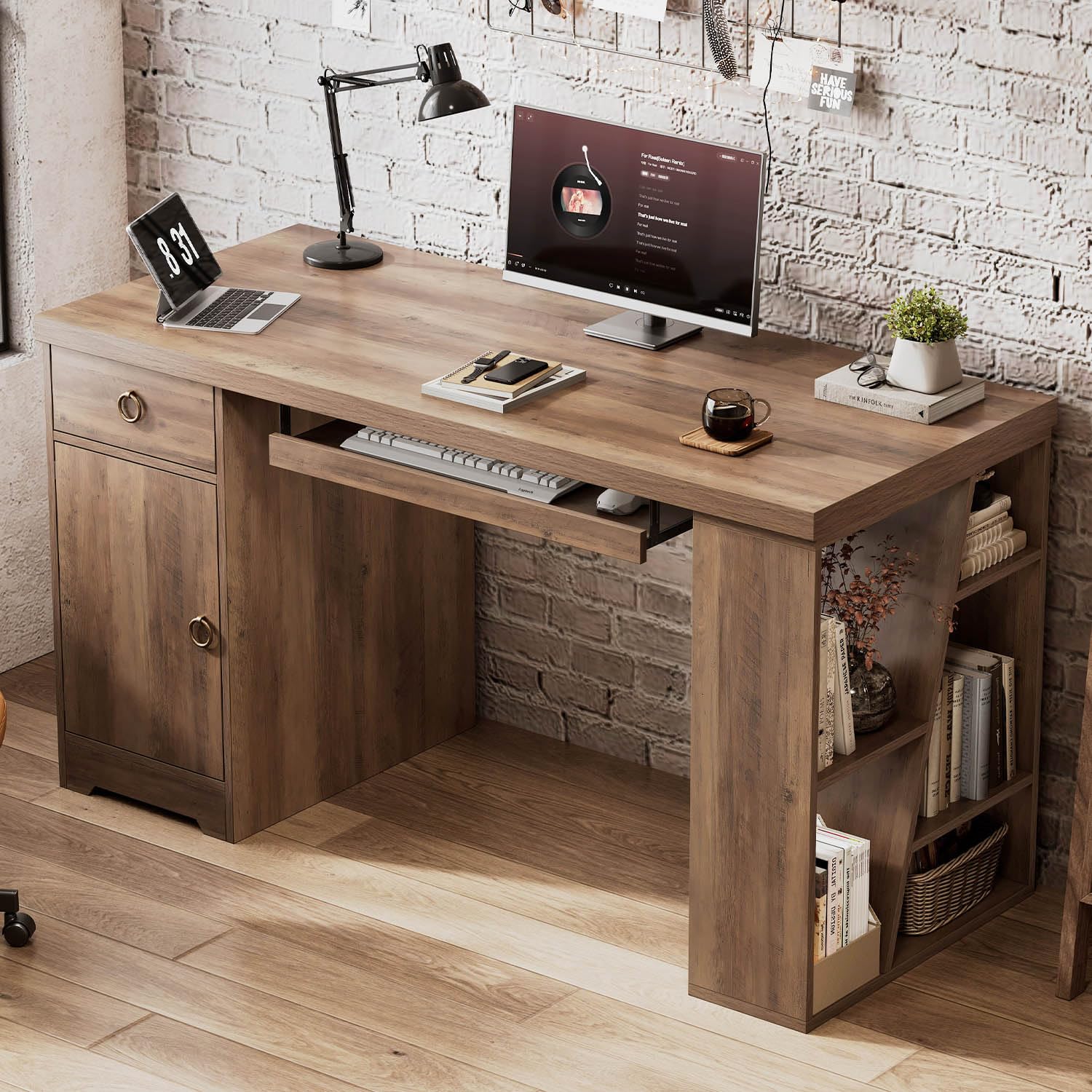 55 Inch Executive Office Desk with Drawers and Storage