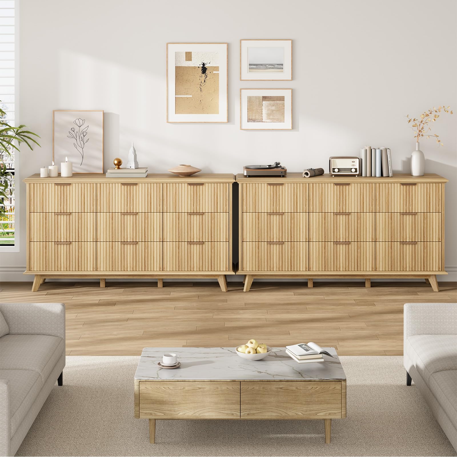 Fluted 9-Drawer Dresser 59.1" Wide Modern Chest with Metal Handle