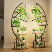 7-Tier Metal Plant Stand with LED Grow Light - Half Moon Design
