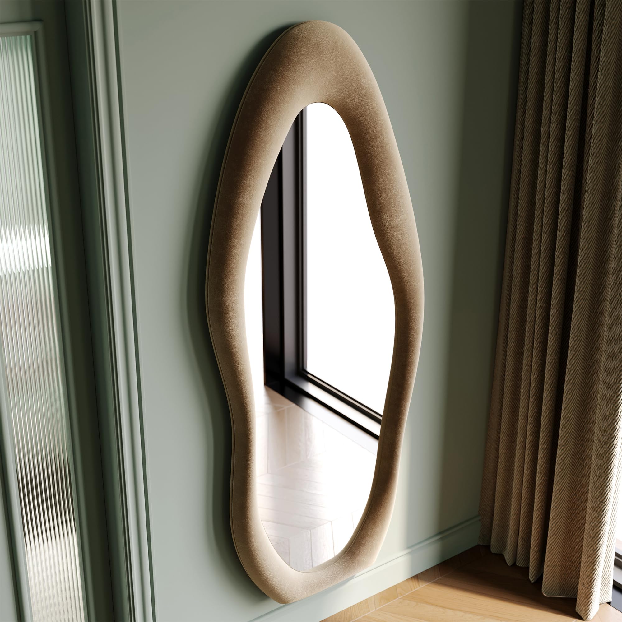 Full Length Mirror 63x24 Flannel Wrapped Wooden Frame