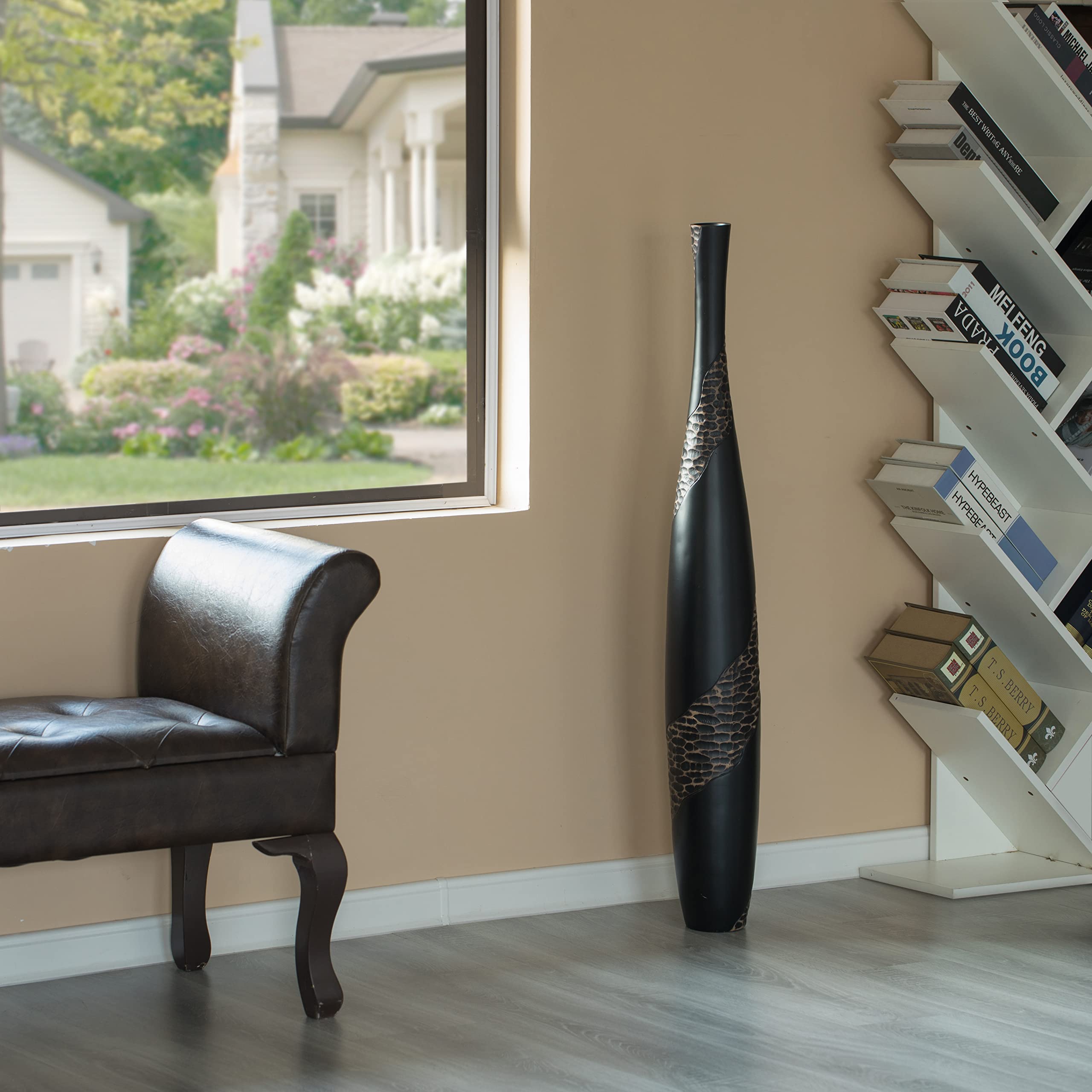 42 Inch Bottle Shape Floor Vase Brown Cobbled Stone Pattern