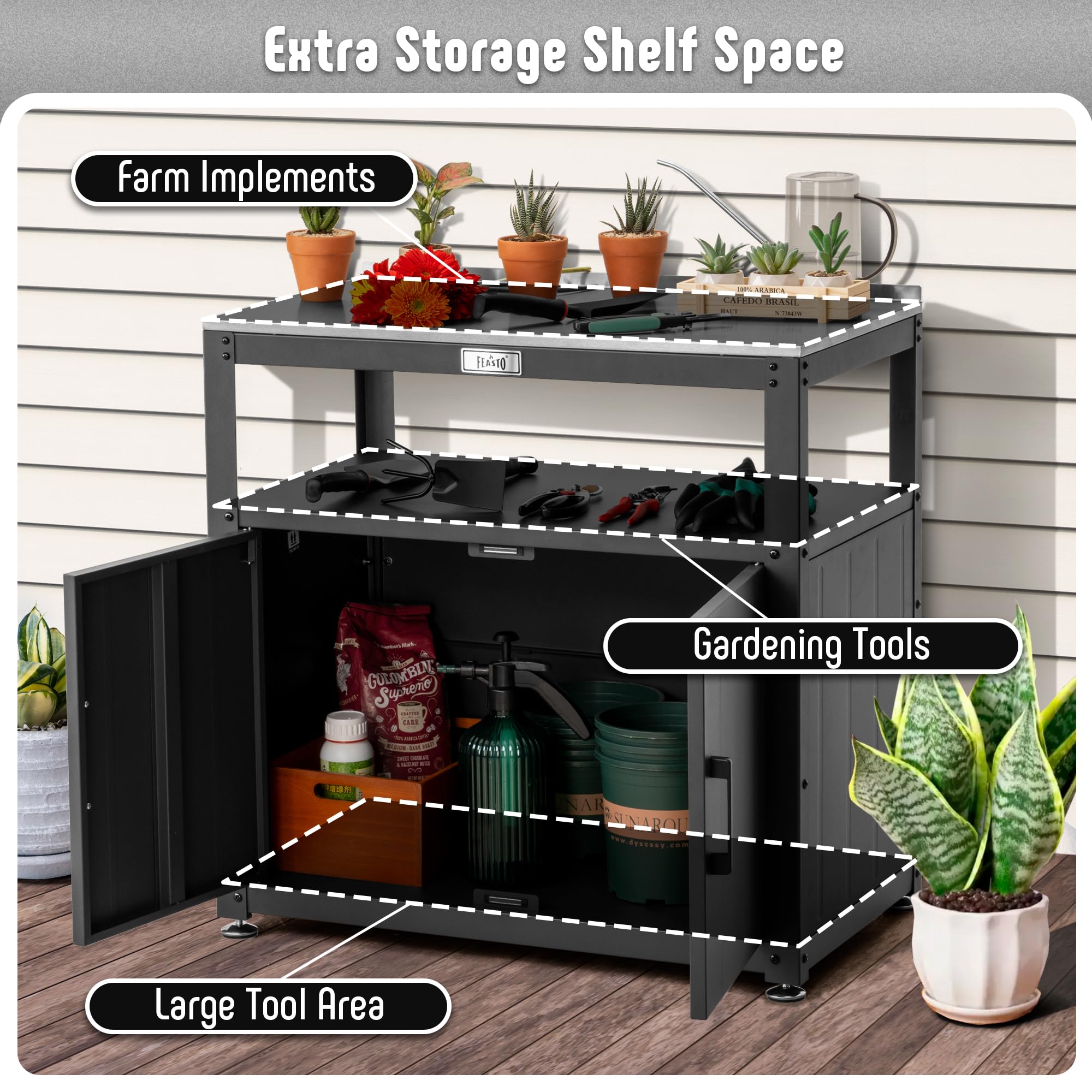 Garden Potting Bench with Storage Cabinet