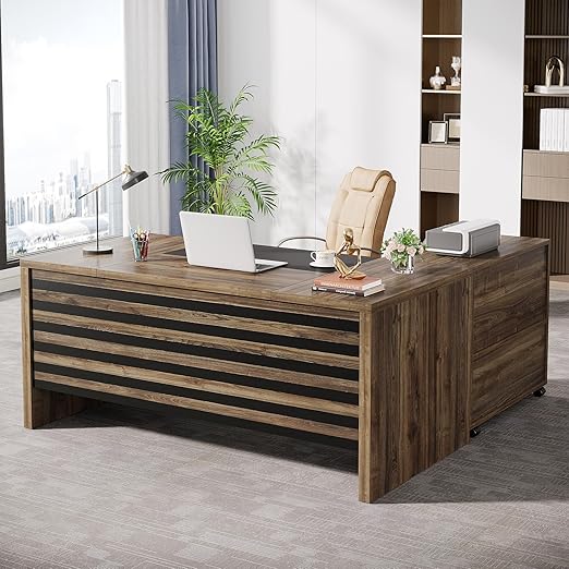 L-Shaped Executive Desk with Mobile File Cabinet
