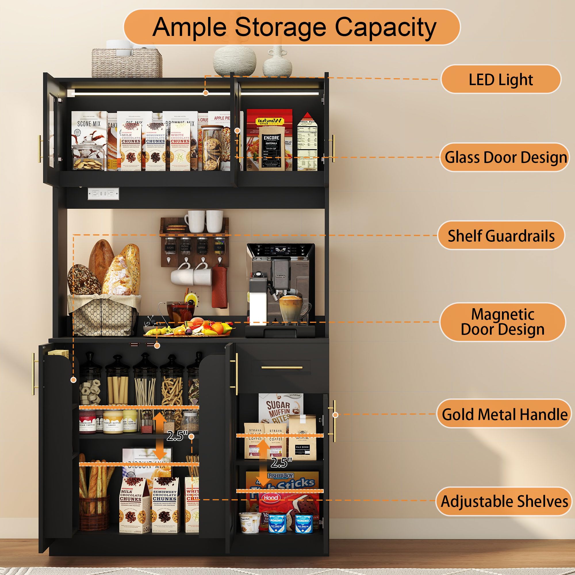 Tall Kitchen Pantry Cabinet with Hutch