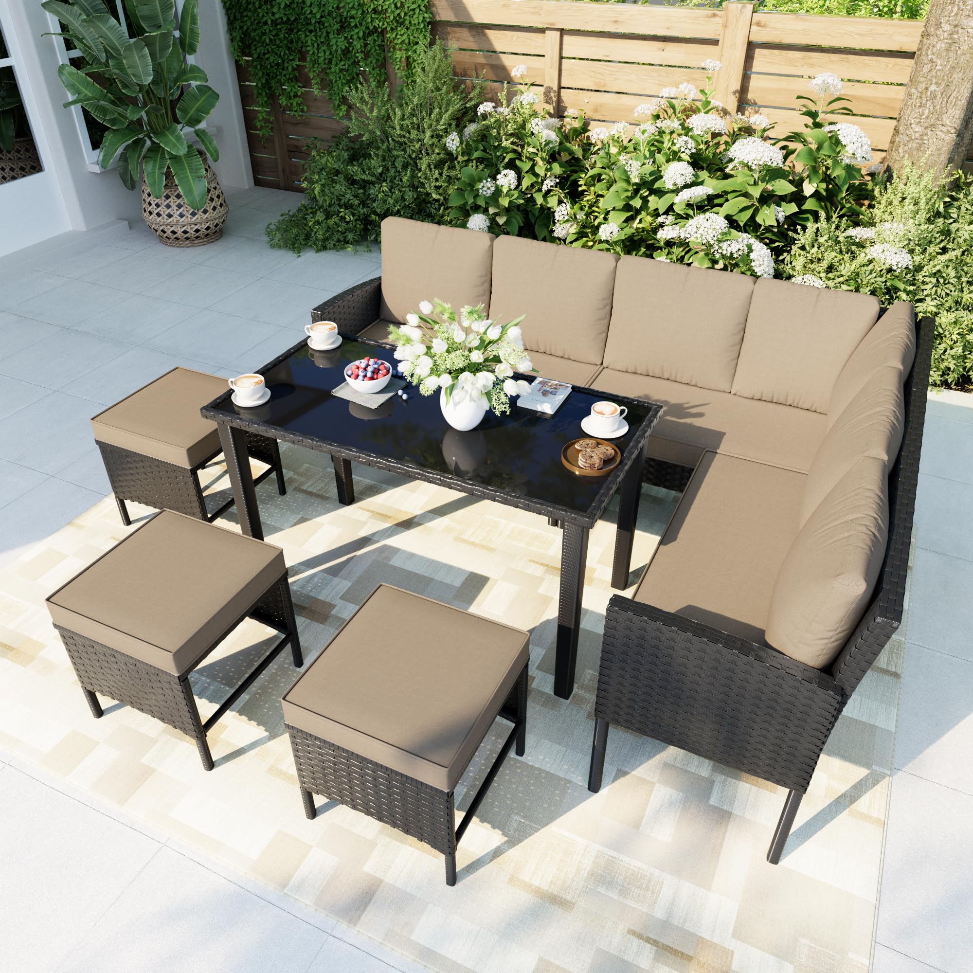 7-Piece Patio Dining Set with Ottoman