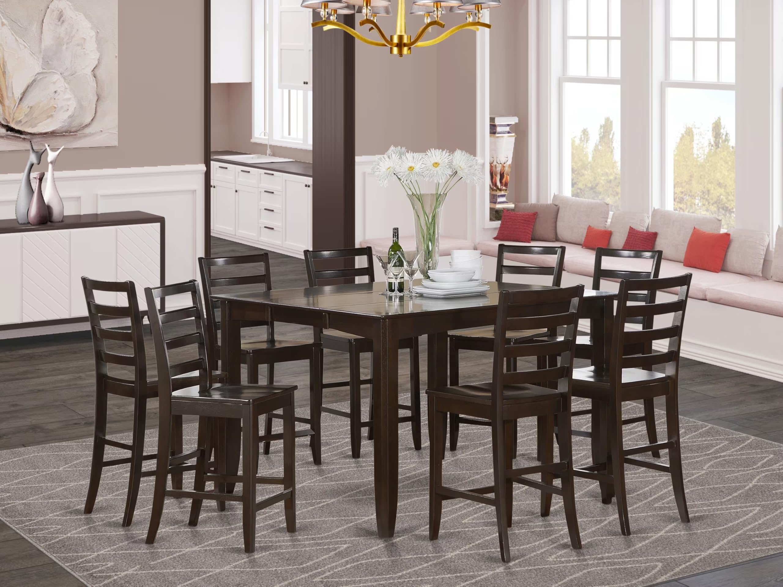 9-Piece Counter Height Dining Set with Butterfly Leaf Table