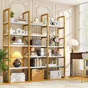5-Tier Geometric Bookcase 71 Inches Tall Gold and White