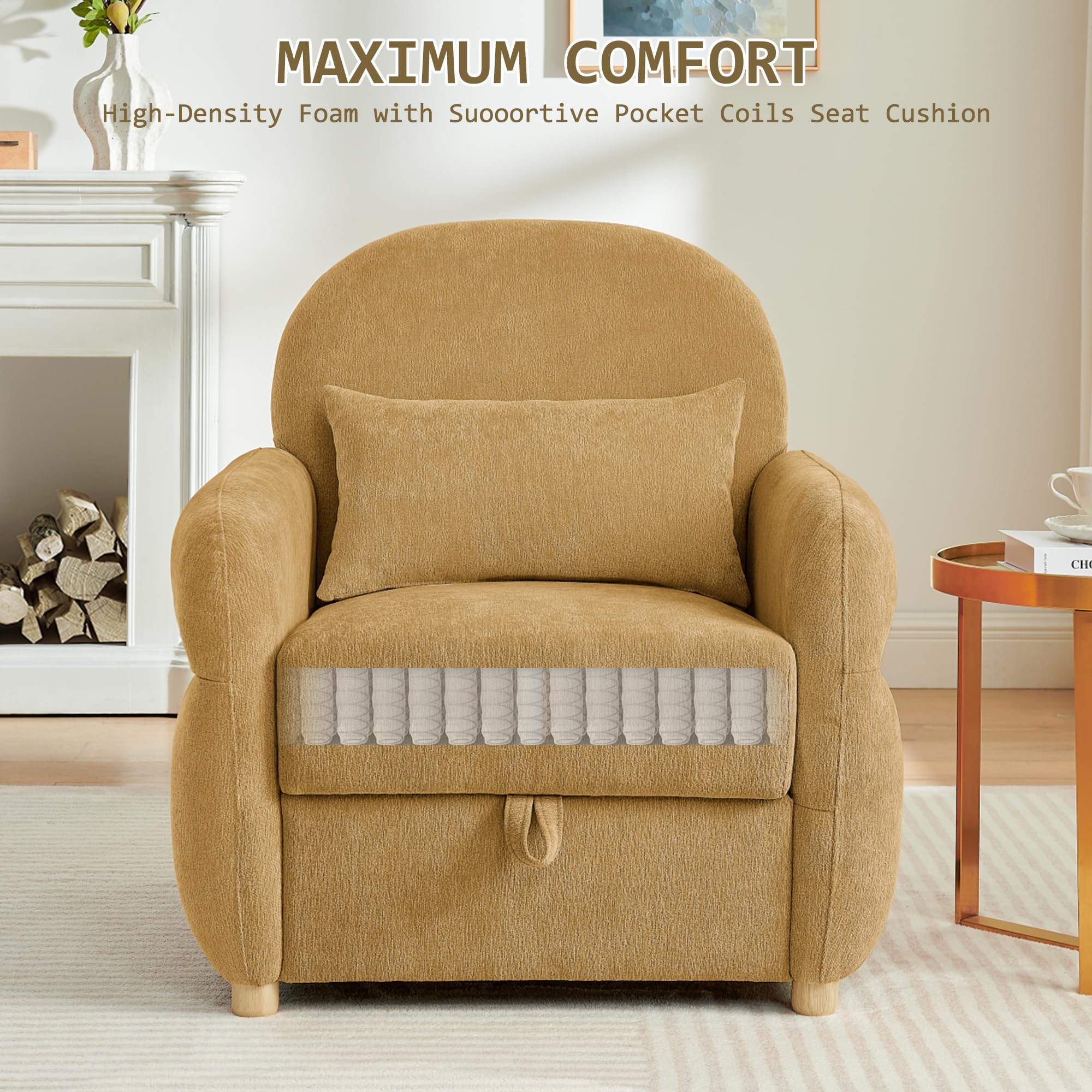 Accent Chair with Storage Ginger Yellow 33.5"