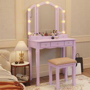 Purple Vanity Desk with Lighted Mirror and Drawers