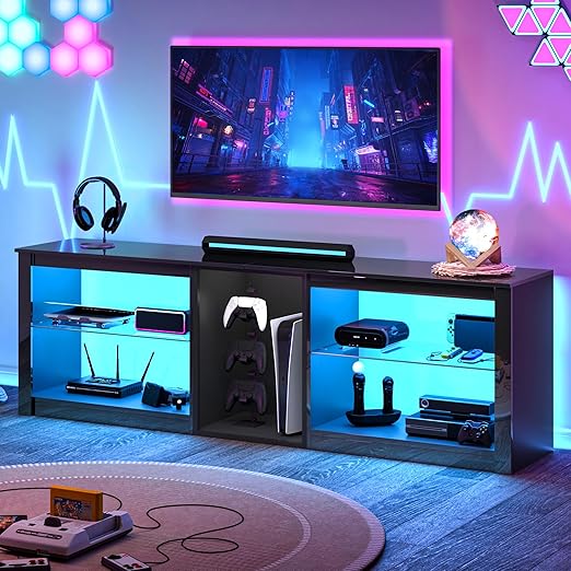 63 Inch LED TV Stand with Glass Shelves