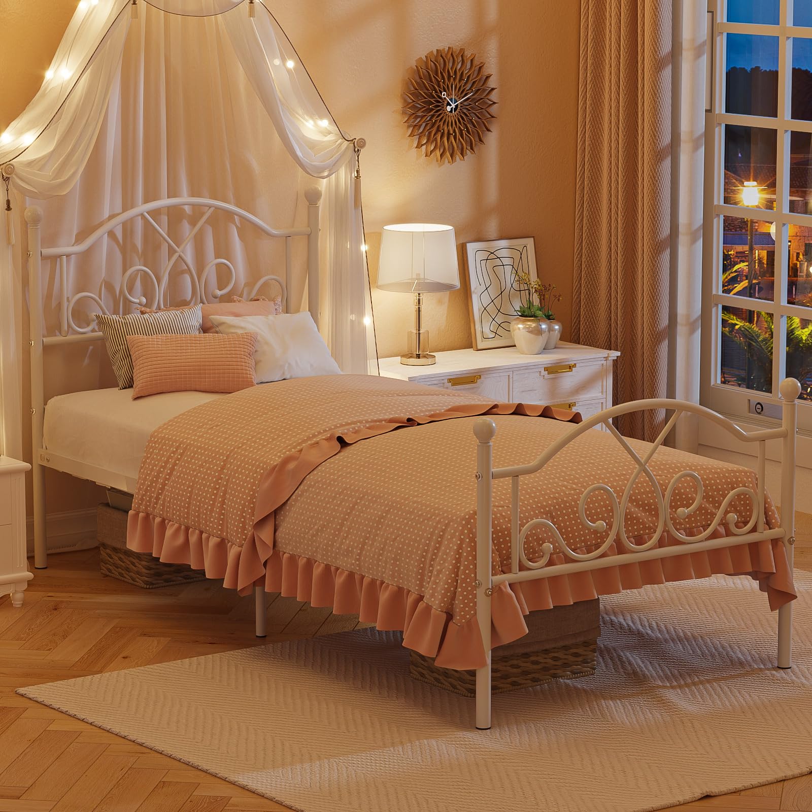 Twin Metal Platform Bed Frame with Storage Space