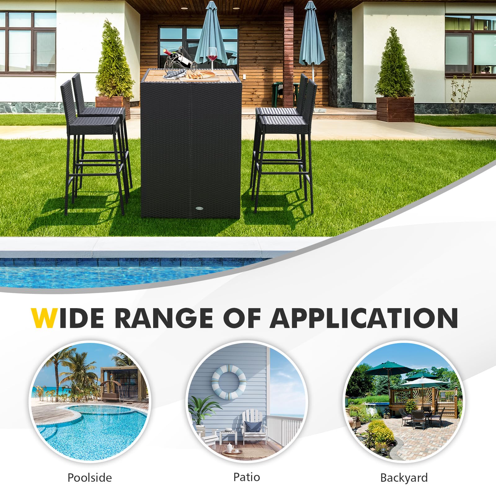 5-Piece Outdoor Bar Set with Acacia Wood Table