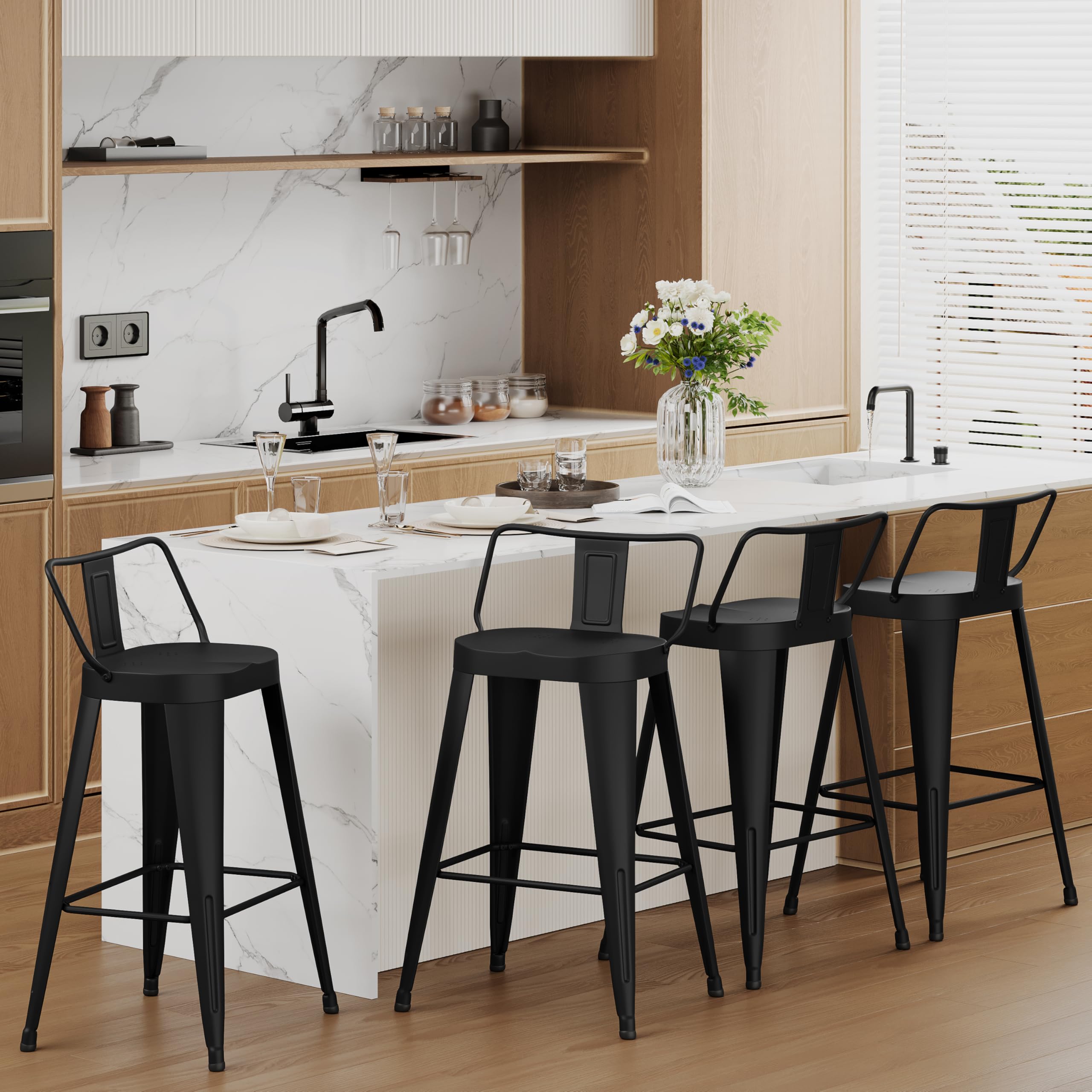 Metal Bar Stools Set of 4 with Back