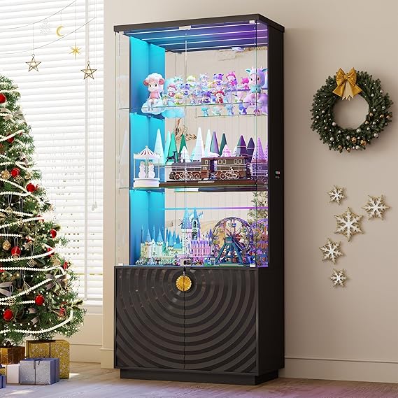65" LED Lighted Glass Display Cabinet with Lockable Door