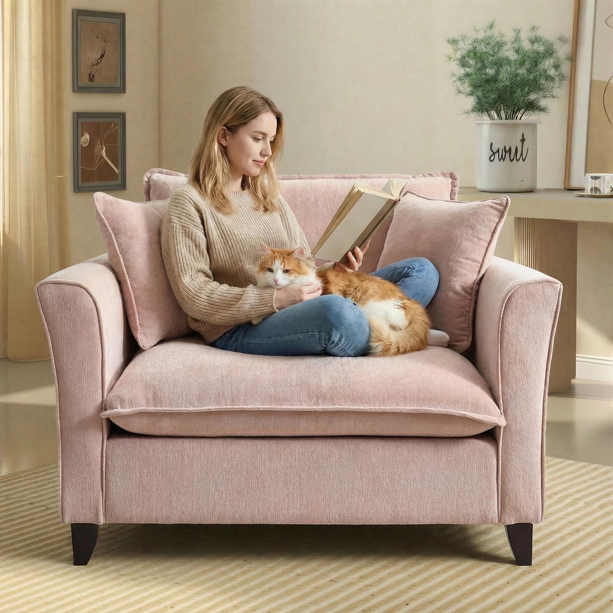 Pink Chenille Accent Chair with Removable Cover