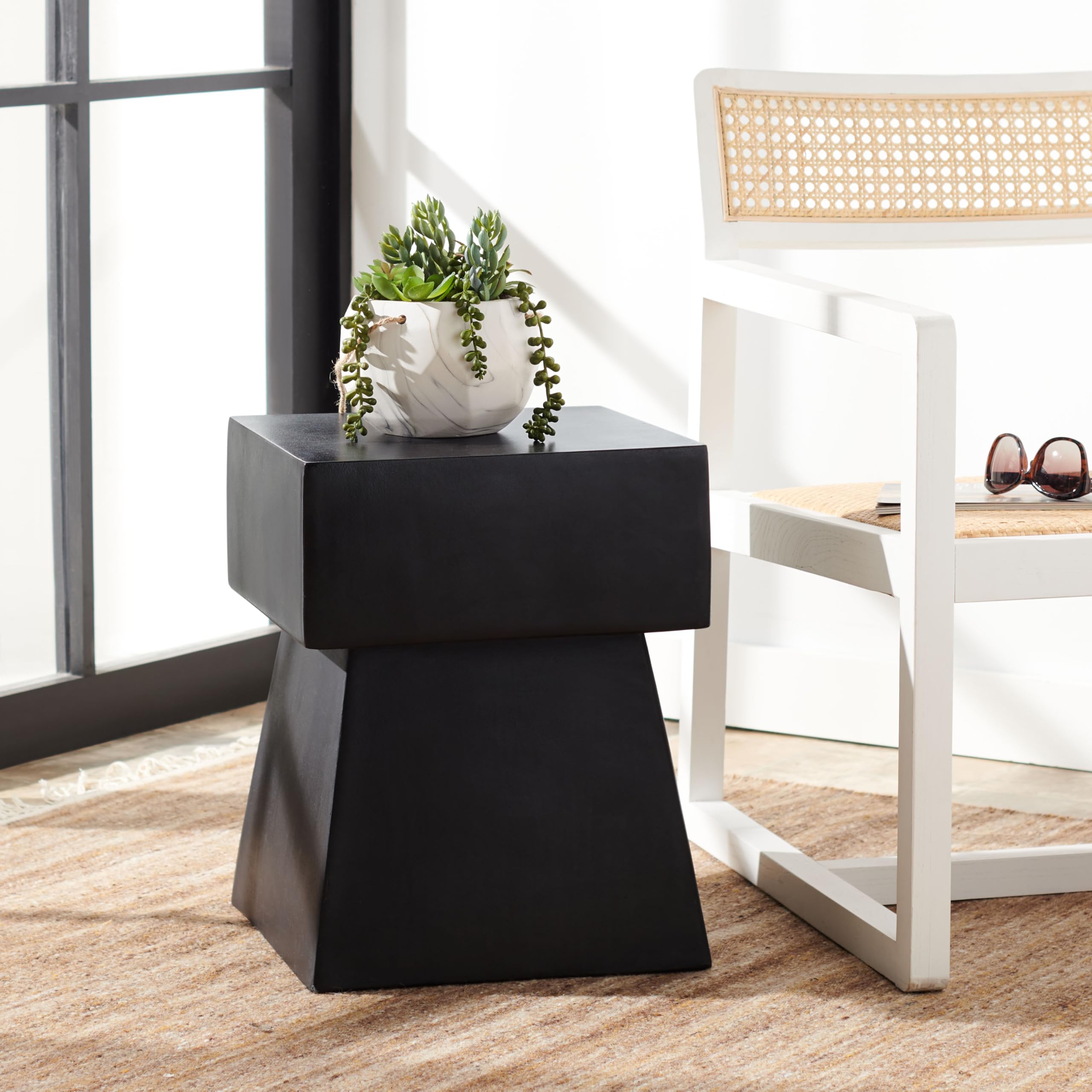 Modern Concrete Accent Table - Black Square End Table