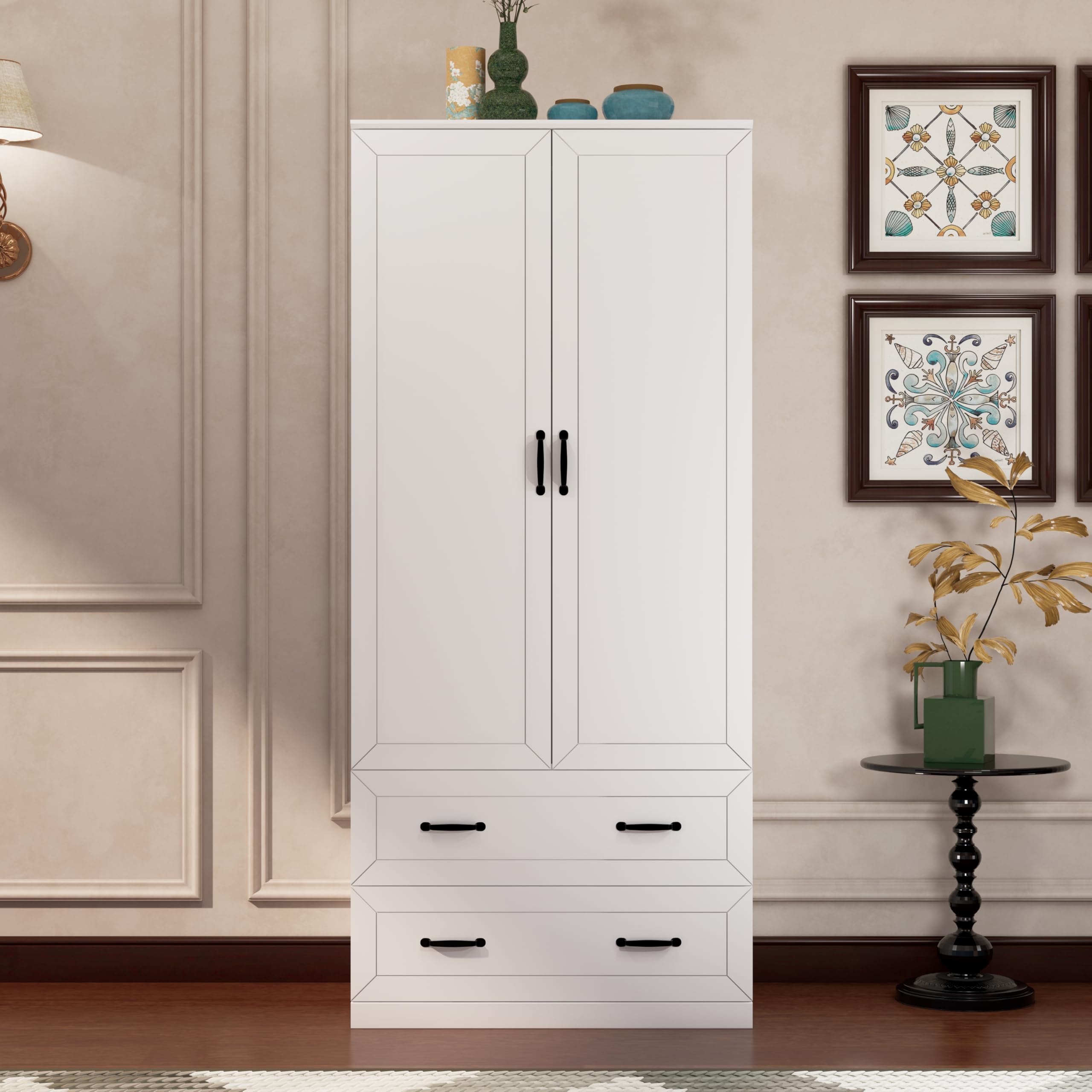 71" Wood Armoire with 2 Doors and 2 Drawers