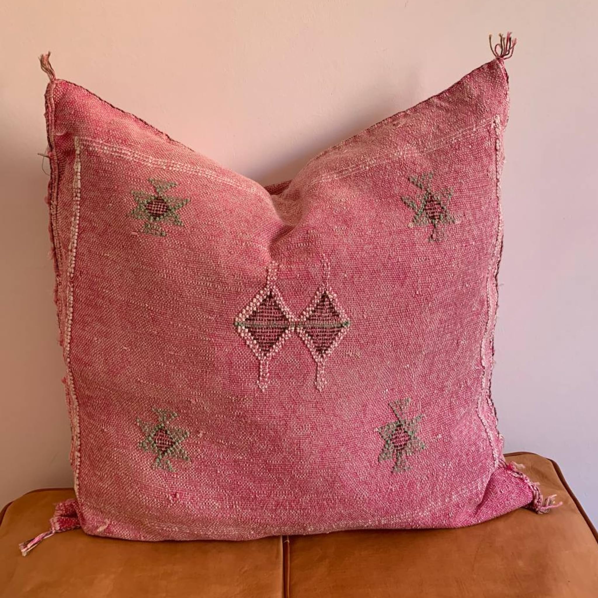 Moroccan Cactus Silk Pillow Cover 20x20 Pink