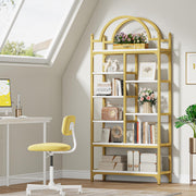 71 Inch Tall Gold Bookshelf 8-Tier Modern Arched Etagere