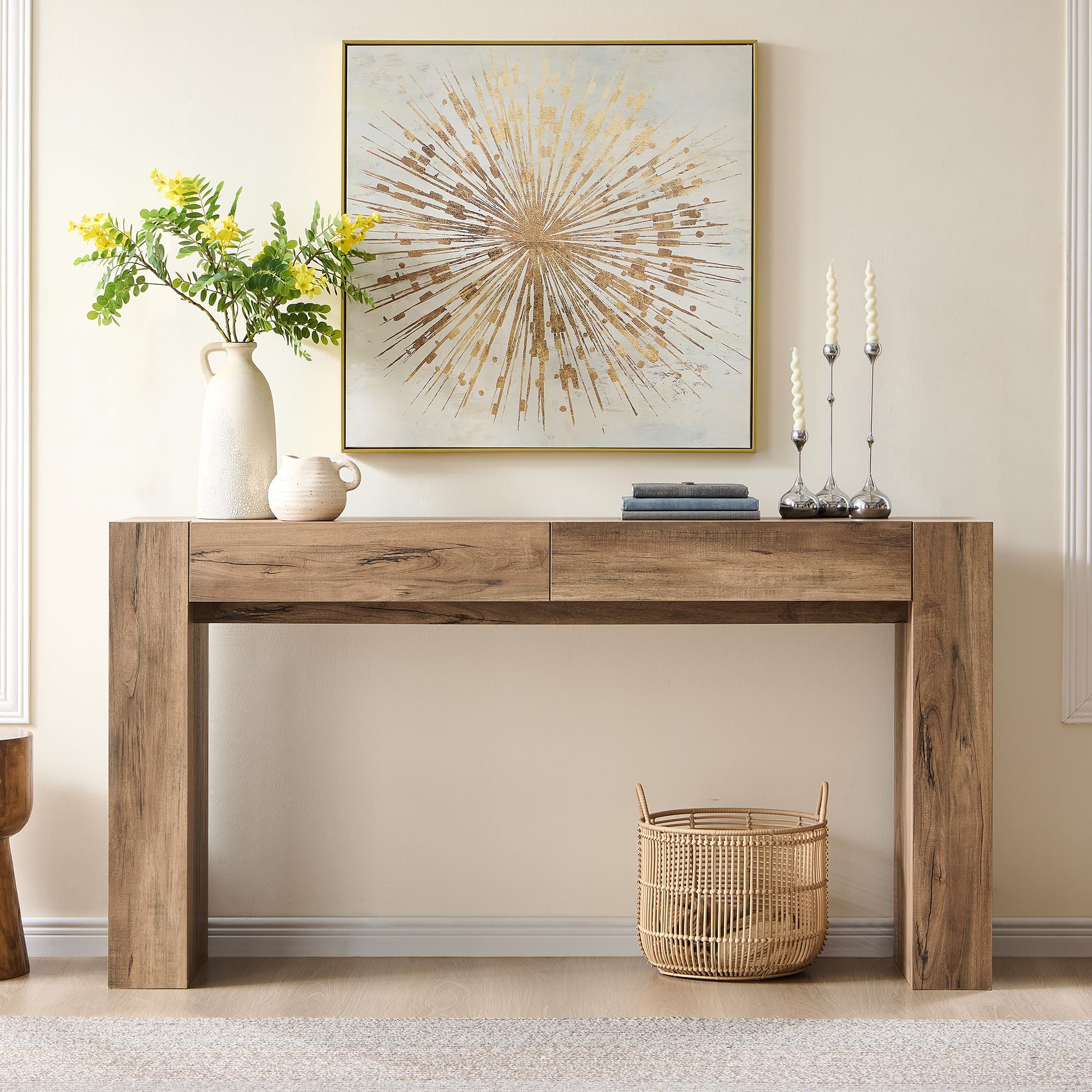 Modern Entryway Console Table with Drawers 63 Inch