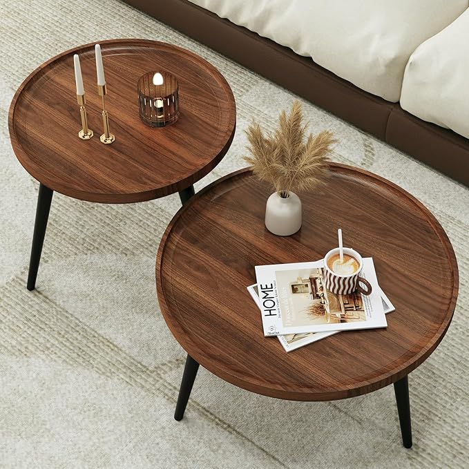 2-Piece Walnut Nesting Coffee Table Set