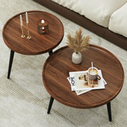 2-Piece Round Nesting Coffee Table Set - Mid Century Modern Walnut