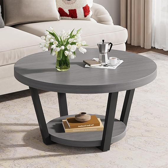 Round Coffee Table with Storage Shelf