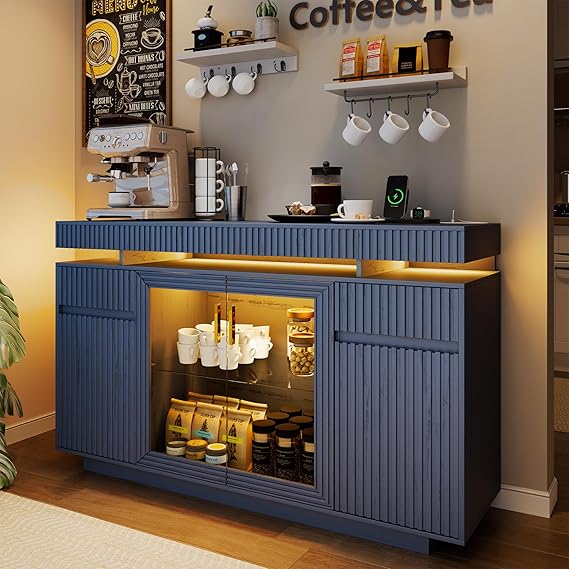 Fluted Sideboard Buffet Cabinet with LED Lighting