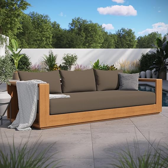 Tahoe Acacia Wood Outdoor Patio Sofa with Weather-Resistant Cushions