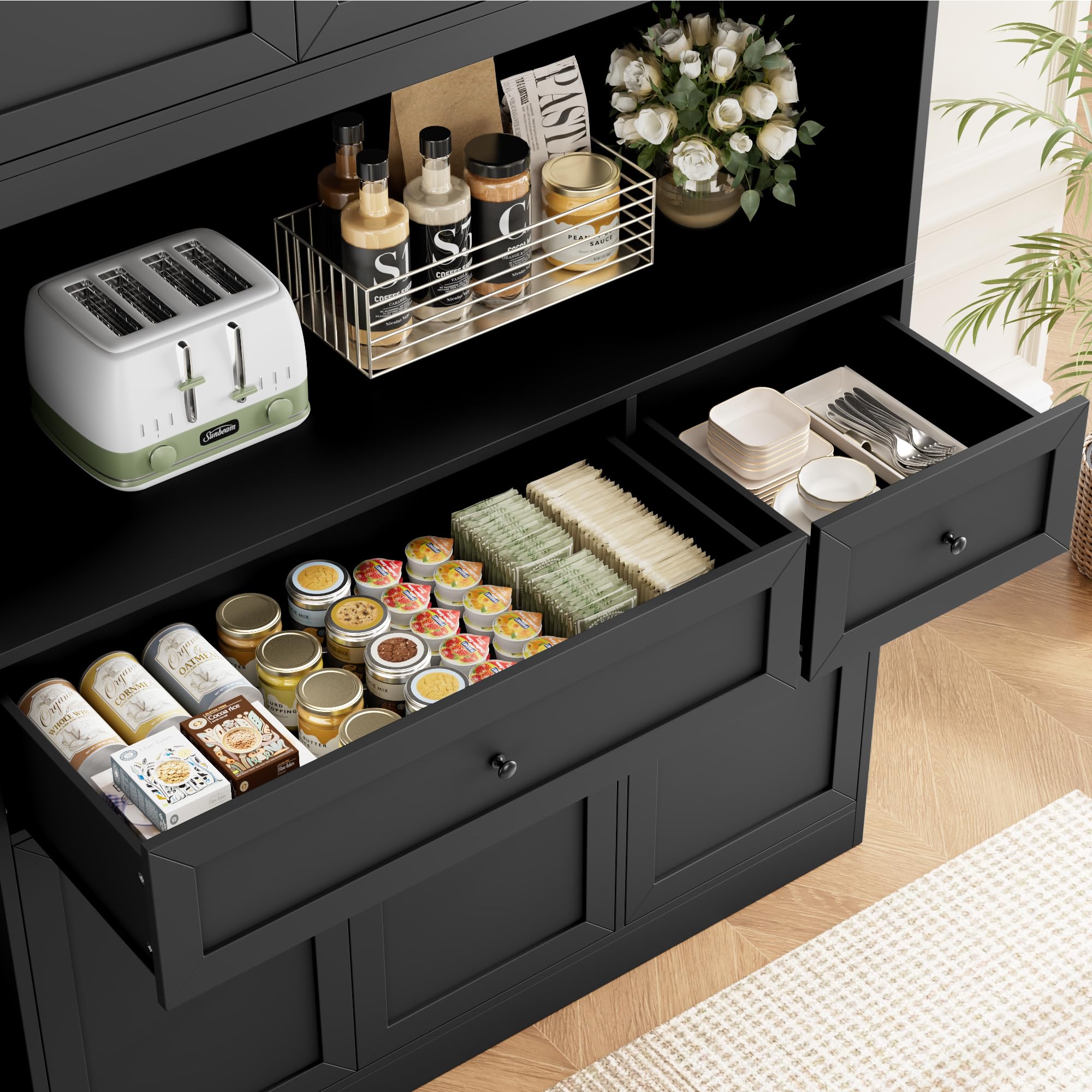 72" Kitchen Pantry Cabinet with Microwave Stand
