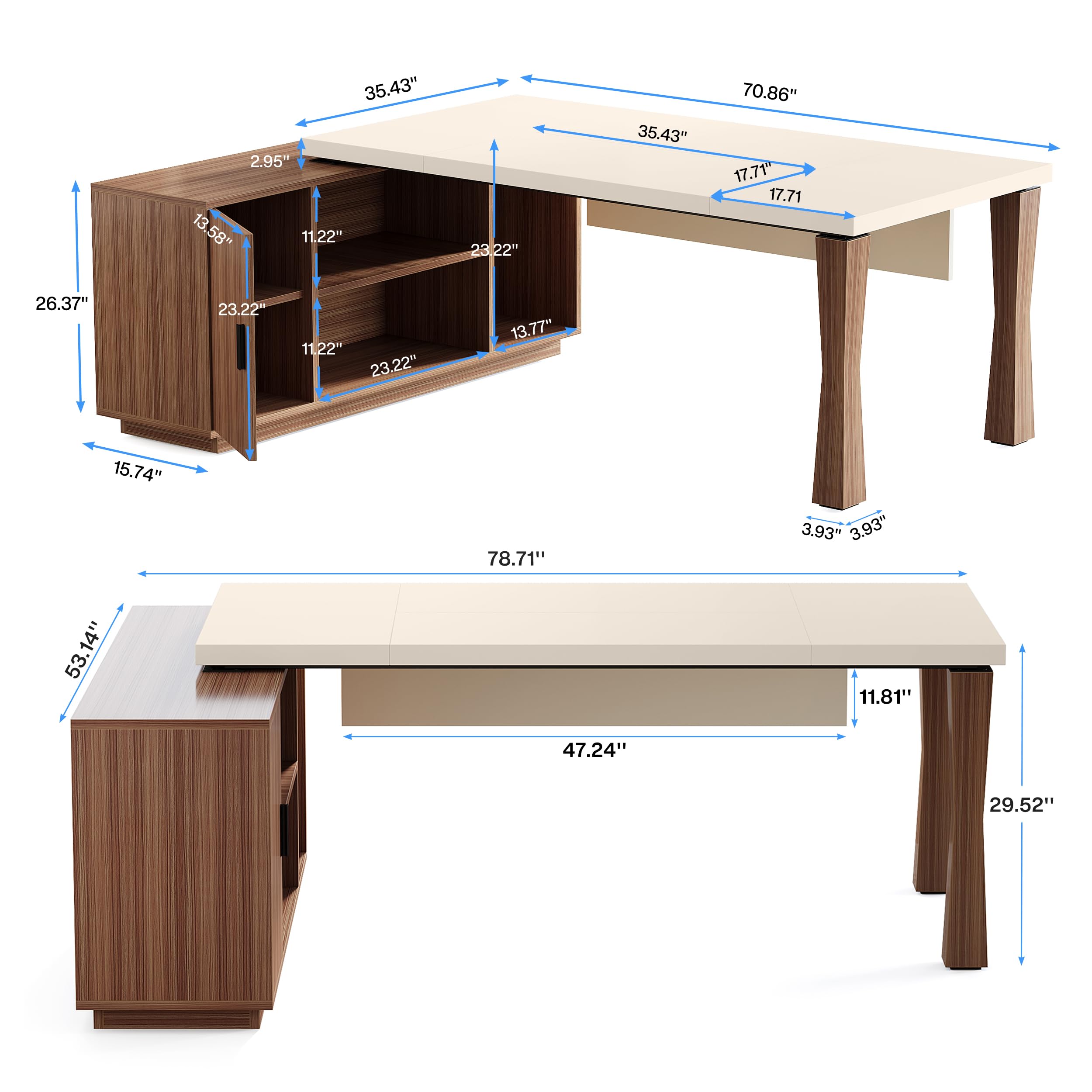 78.7-Inch L-Shaped Executive Desk with Storage Cabinet