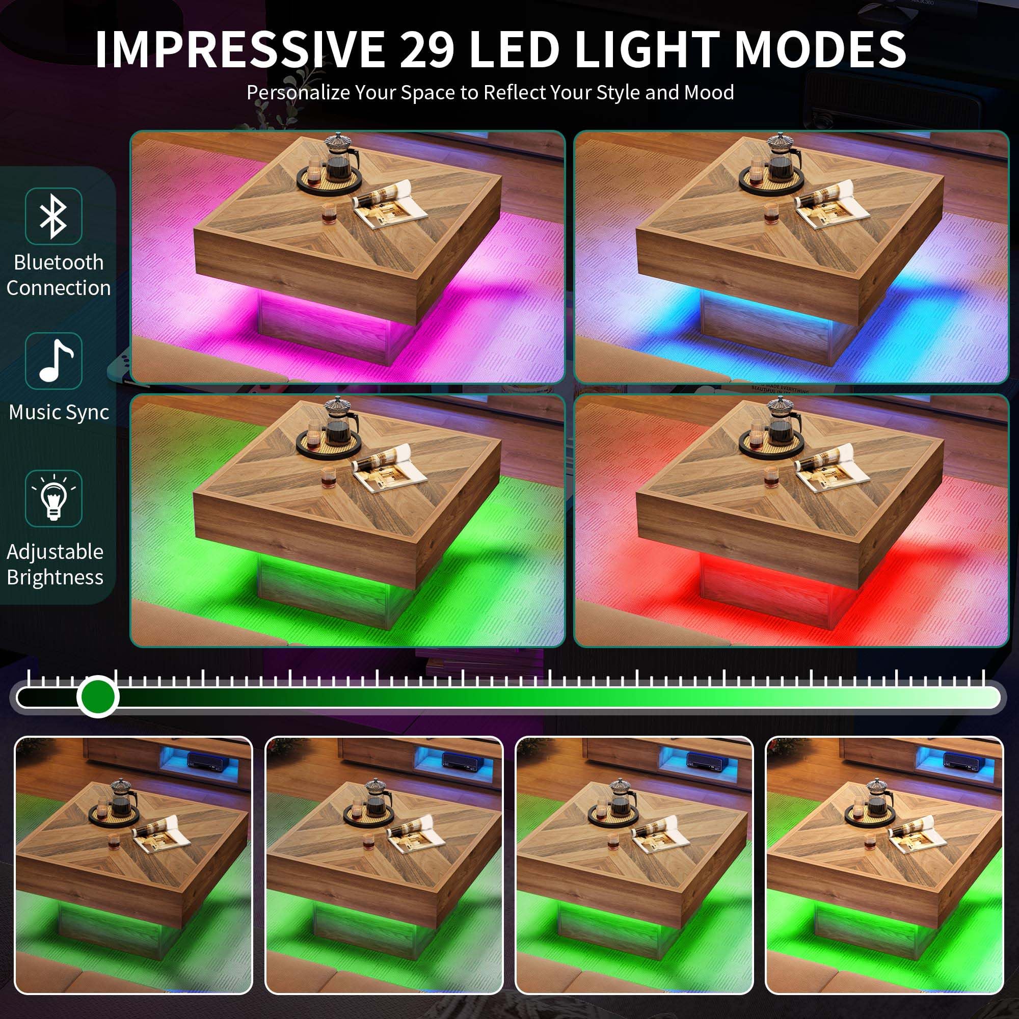 LED Game Coffee Table with 2 Drawers