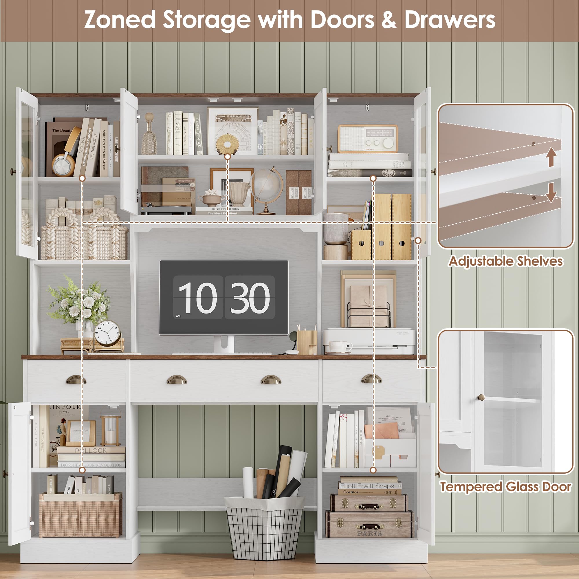 75" Executive Desk with Hutch and Storage Cabinet