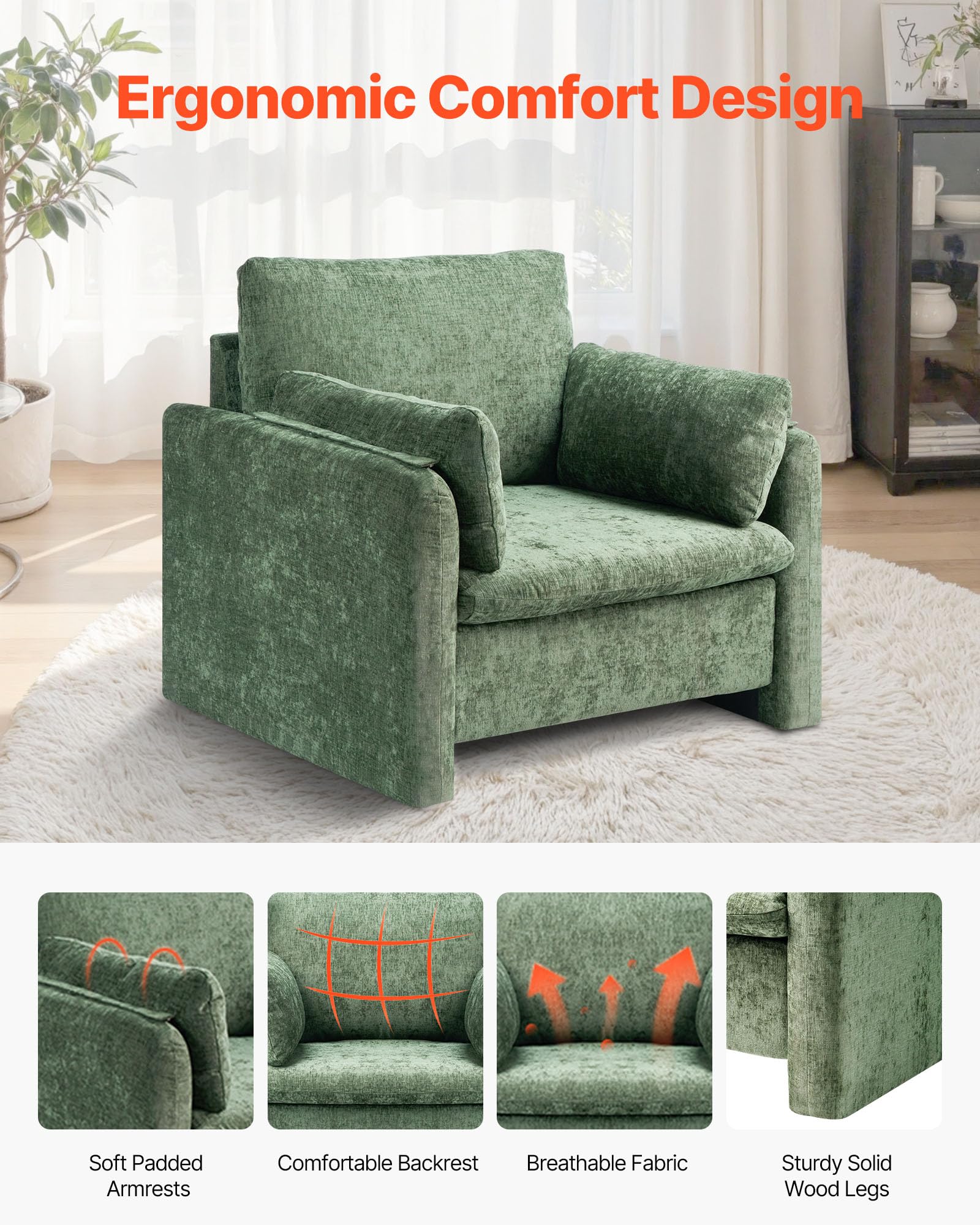 Green Fabric Accent Chair with Arched Back